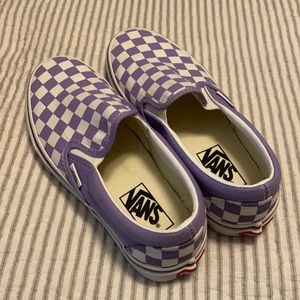 BNWOT Vans purple and white checkered slip ons